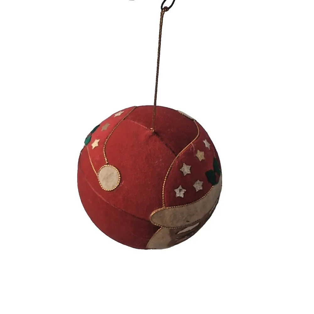 1980's Vintage Annalee Santa Head Ornament Red Hat & Holly Christmas Decor
